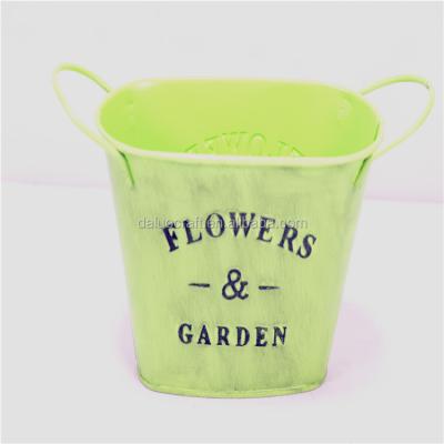 China Europe With Handles Green Metal Flower Bucket Customized Logo Green Metal Bucket for sale