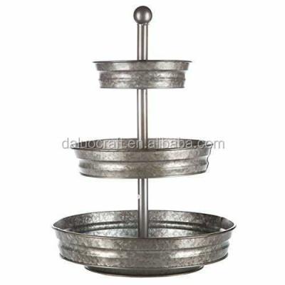 China Europe 1 x 3 Tier Galvanized Round Metal Rack Indoor Outdoor Serveware Galvanized Metal 3-Tier Tray Stand for sale