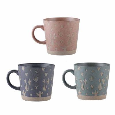 China 350ml Viable Pink Stoneware Pottery Cappuccino Coffee Mug Ceramic Custom Logo Pottery Water Mug for Home and Office for sale