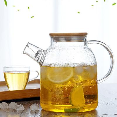 China Large Viable Flower Glass Teapot Set Thickened Glass Teapot With Filter Large Capacity Cold Kettle With Lid Bamboo Pot For Household for sale