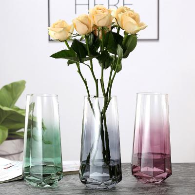 China Art Decor Wholesale European Statistical Institute Living Room Dining Table Glass Mouth Ornament Small Vase Flower Bottle Home Crafts for sale