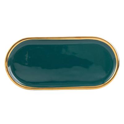 China Nordic Marbled Ceramic Storage Tray OEM Europe ZC Tray Oval Plate Creative Toiletry Ceramic Aroma Jewelry Storage for sale