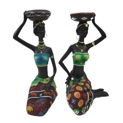 China ZC Africa OEM Two Piece Set Resin Candle Holder Decor African Women's Ornaments Retro Wedding Room Decorations for sale