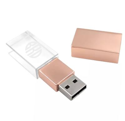 China Advertising-Wholesale Promotional Gifts Wholesale Rose Gold Crystal USB Flash Led 3.0 Without LED 32gb Light Customized 64gb Engraved Crystal USB Stick 3d logo for sale