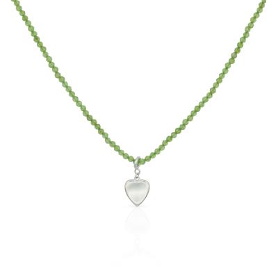 China Trendy Chris April 925 Sterling Silver Olivine Crystal Quartz Beads Mirror Heart Chain Necklace for sale