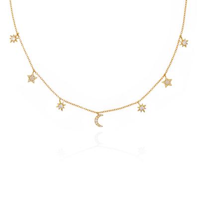 China Chris April TRENDY In Stock 925 Sterling Silver 18k Gold Plated Luminous Moon And Star Myth Chain Necklace for sale