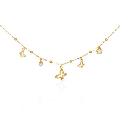 China Chris April Fashionable Korean Version 925 Sterling Silver 18K Gold Plated Small Butterfly Choker Necklace for sale