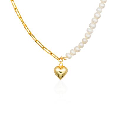 China Romantic Chris April 925 Sterling Silver Gold Plated 18k Gold Bead And Link Heart Chain Necklace For Women for sale