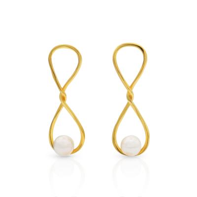 China Vintage Chril April In Stock 925 Sterling Silver Gold Plated Knot Infinity Shell Pearl Minimalist Earrings for sale