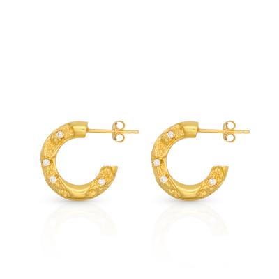 China Chris April FASHIONABLE Minimalist 925 Sterling Silver 18k Gold Plated Retro Micron-pave Texture Zircon Earrings for sale