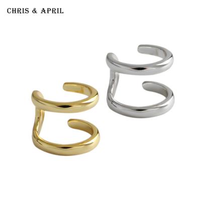 China Office / Fashionable Career Chril April 925 Sterling Silver Gold Plated Single Ear Cuff Two Line For Women for sale