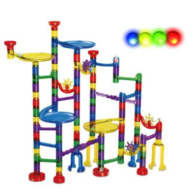 China Children Play TO PUSH UP Educational Building Block Toy Translucency Marble Run Set With Light Up Marbles for sale