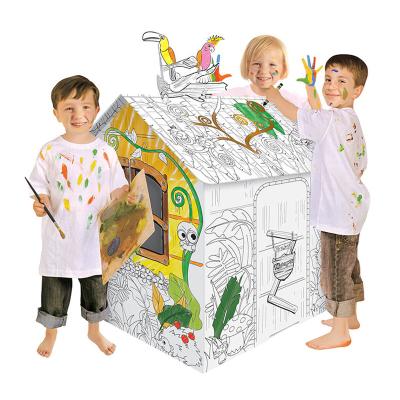 China Eco-Friendly Kids Toys for DIY Art and Craft Doodle House Coloring and Drawing Play Children 3D Cardboard Playhouse for sale