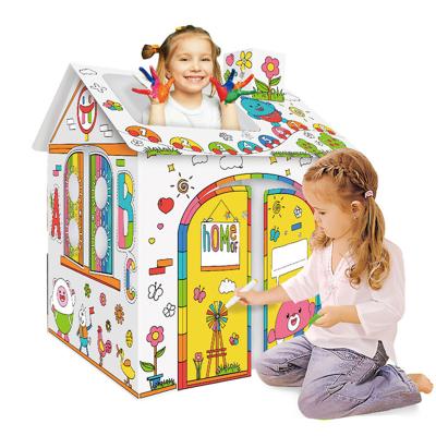 China Eco-Friendly Kids Drawing And Coloring Educational Creative Toys DIY Doodle House For Children 3D Cardboard Playhouse Home for sale