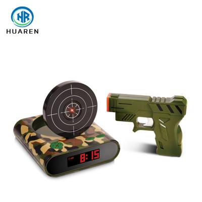 China Novelty Toy Creative Gift Laser Digital LED Voice Recording Gun Shooting Target Alarm Clock Speaker for sale