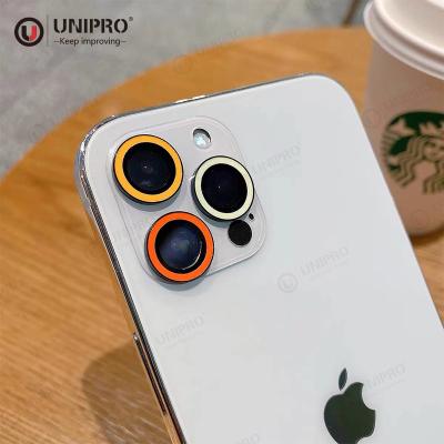 China Design Shockproof Cool Luminous Alloy Metal Aluminum Mobile Phone Lens Camera Protector For iPhone 13 12 11Series for sale