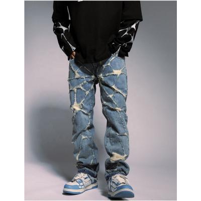 China OEM Vintage Denim QUICK DRY Custom Distressed Pants Ripped Baggy Mens Stacked Jeans for sale