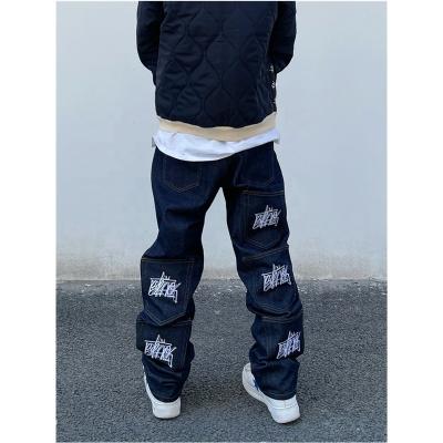 China Black QUICK DRY Custom Logo Print Screen Jeans Fashion Streetwear Loose Jeans for sale