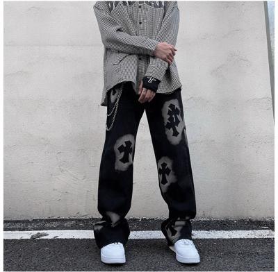 China High street brand american QUICK DRY cross jeans print loose straight wide leg hiphop pants hiphop pants for sale