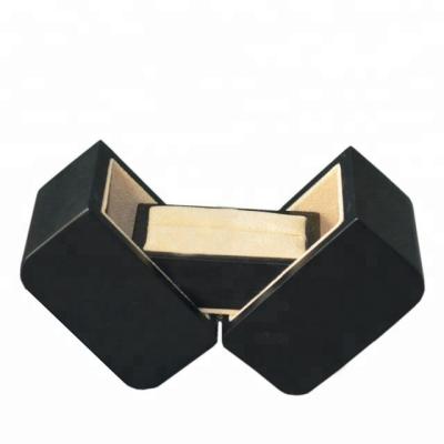 China Handmade Matte Black Lacquer Finish Fancy Shape Wooden Ring Box for sale