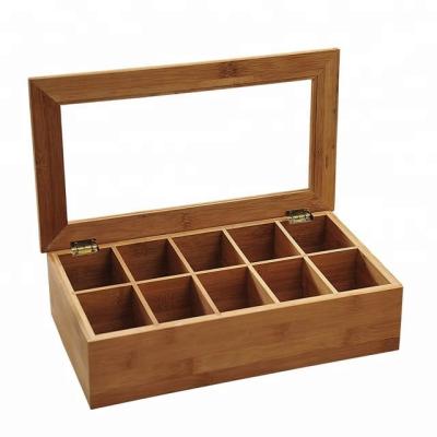 China 8 Compartments Handmade Bamboo Clear Lid Tea Box for sale