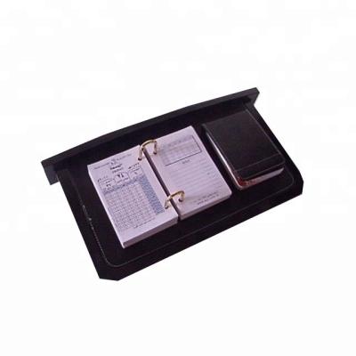 China Handmade Matte Black Lacquer Finish MDF Desk Calendar Holder With Leather Lining for sale