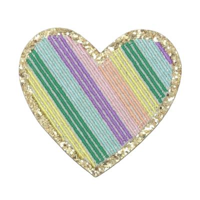 China Hot Selling Glitter Rainbow Custom Heart Embroidery Adhesive Iron On Patch for sale