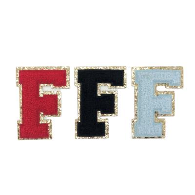 China Hot Viable Wholesale Black Chenille Glitter Letters Custom Iron On Embroidered Patch for sale