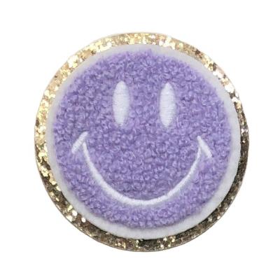 China Hot Viable Wholesale Custom Glitter Smiley Face Iron On Patch for sale