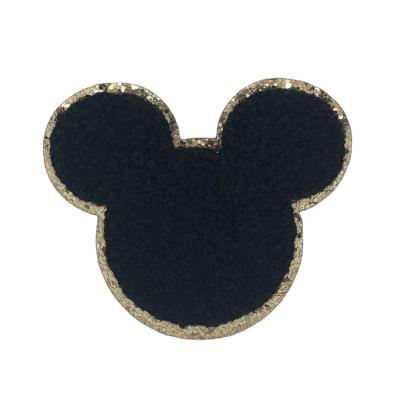 China Viable Hot Selling Custom Made Glitter Chenille Mouse Head Iron On Patch for sale