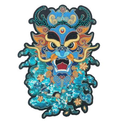 China Handmade Custom Design Dragon Embroidered Sequin Patch For Jacket for sale