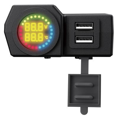 China USB Charger+Voltmeter+Temperature Display+Electrical Switch Motorcycle New Dual USB Charger With Voltmeter+Thermometer+Switch for sale