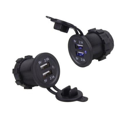 China Waterproof Dual USB + Indicator Waterproof 12v to 24v Panel Mount Dual USB Sockets with Indicator for sale