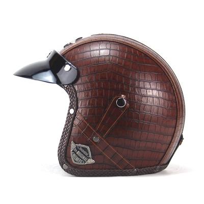 China For All Seasons Hot PU Leather Motorcycle Helmet Open Face For Retro Motorcycles for sale