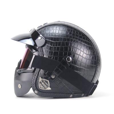 China For All Seasons PU Leather Motorcycle Helmet With Goggles Masks For Retro Motorbike for sale