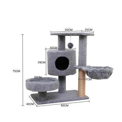 China Viable Easy To Install Nature To Color Wooden Cat Tree Cat Tower With Bed for sale