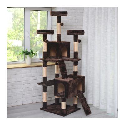 China Sustainable Large Cat Tree Cat House Tree Tower in Brown Color Wood for sale