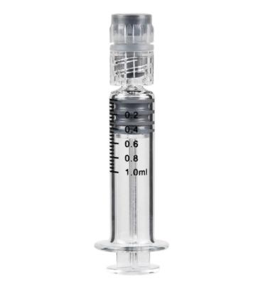 China Jeringuilla 1mL Prefillable del aceite de la cerradura de Luer del vidrio de Borosilicate para el aceite del cáñamo CBD en venta