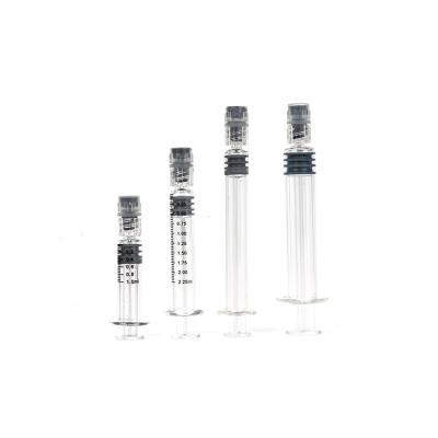 China Luer Lock Glasspritzen mit Metall- oder Kunststoff-Spritzer Spritze mit ätherischem Öl 0,5 ml 1 ml 2,25 ml 3 ml 5 ml zu verkaufen