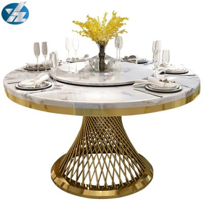 China Hot Selling Stainless Steel Modern Marble Frame Stone Dining Hotel Round Table Set for sale