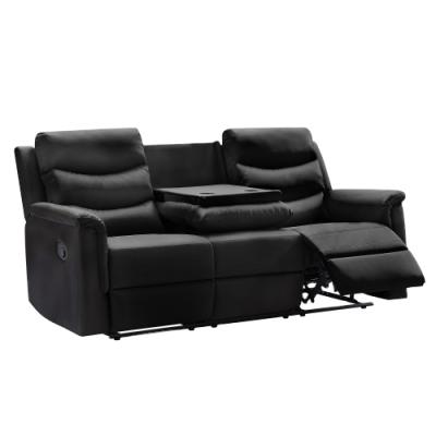 China Extendable Modern Living Room Furniture Living Room Black Leather 3 Seat Recliner Leathaire Sofa for sale