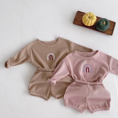 China Anti-Shrink Baby Clothes Wholesale Girls Baby Autumn Rainbow Embroidered Track Suit Baby for sale