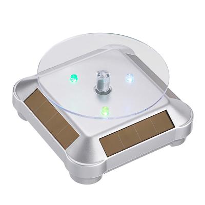 China Beautiful Solar and AA Dual Battery Power Showcase 360 ​​Degree Rotating Solar Display Turntable with LED Light Ready to Ship for sale