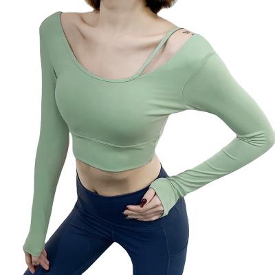 China Breathable Antibacterial Spandex 15 85 Nylon Long Sleeve Yoga Top Women for sale