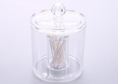 China Household / Retail Acrylic Cotton Swab Holder With Lid Crystal Clear Round for sale