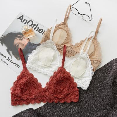 China Back Sale QUICK DRY Hot Girls Button Adjustable Women Breathe Free Comfortable Triangle Cup Bras Wire Free Lace Bra for sale