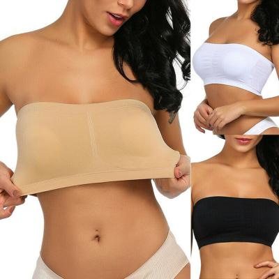 China S-6XL Seamless Women's Double Layer Plus Size Crop Top Stretchy Seamless Strap Boob Bandeau Removable Padded Strapless Bra for sale