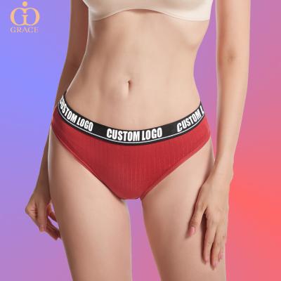 China Branded Cotton Seamless Ribbed Women's Logo Print Ladies Seamless Panties Letter Breathable Custom Underwear for sale