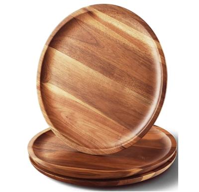 China Disposable Customized Acacia Wooden Dinner Plates 11 Inch Log Dishes Set Of 3 for sale