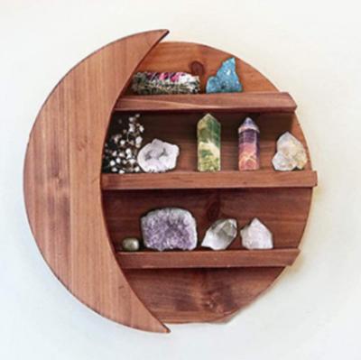 China Viable teak moon wood shelf, creative shelving on the wall for crystals essential oil home decor for sale